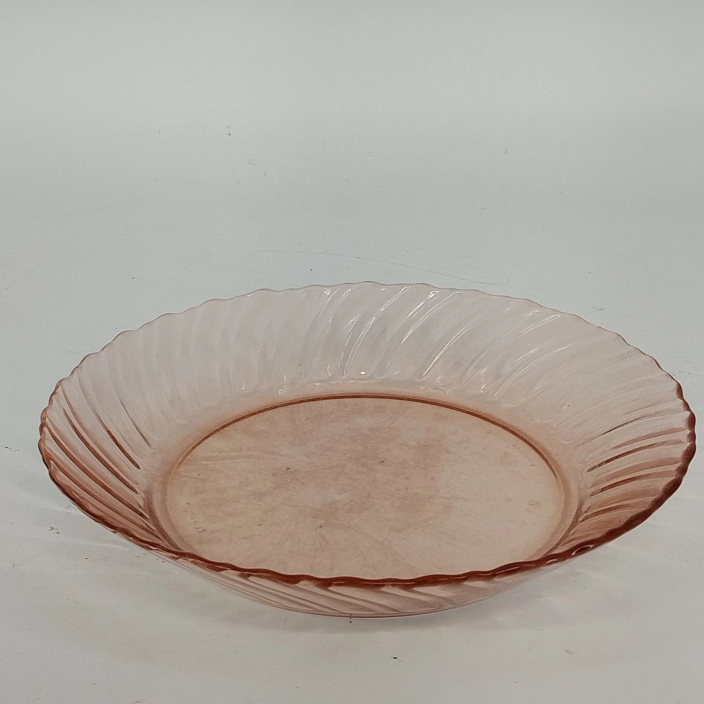Fortecrisa Pink Swirl Ribbed Glass Coupe Soup Bowl 8.5” MCM Tableware Mexico Vtg