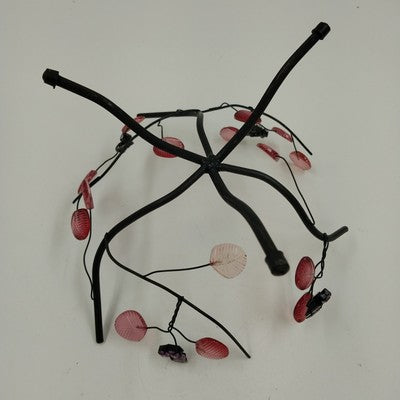 Black Metal Pink Leaf Flower Serving Bowl Stand Display Vintage 1990s 5.25"