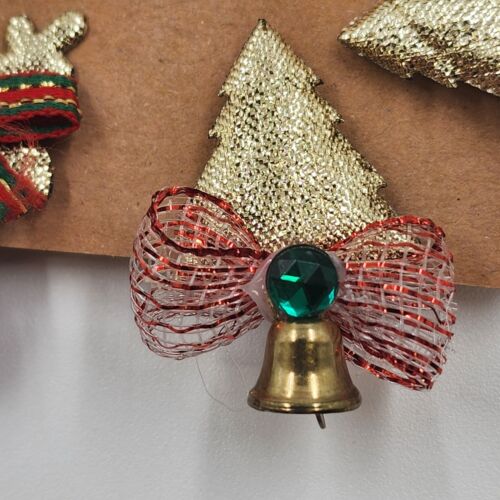 2 Pair Christmas Clip-On Earrings Gold Tone Christmas Tree & Reindeer 1.5" Long