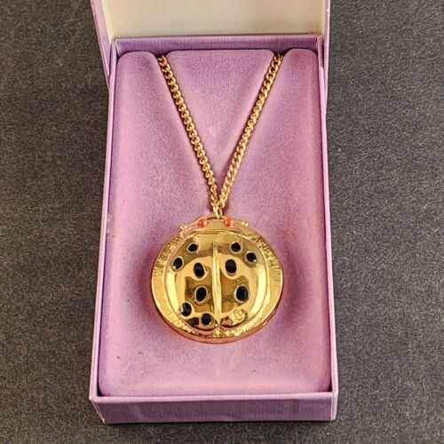 Revlon Intimate Ladybug Pendant Necklace Gold 30" Chain Boxed Solid Perfume