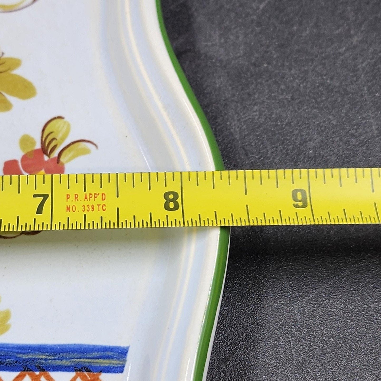 Faenza Italy CACF Ceramic Dish Garofano Carnation Pattern Green Trim 8 Inch