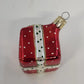 Czech Glass Christmas Present Gift Box Ornament Red Hand Painted 1.75" Vintage