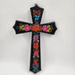 Inspirational Wooden Cross w Floral Hand Painted Routed Edges Pointed Wall Decor