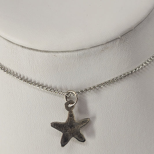 Silver Tone Tropical Necklace Steel Chain with Starfish Pendant Ocean Motif 10"