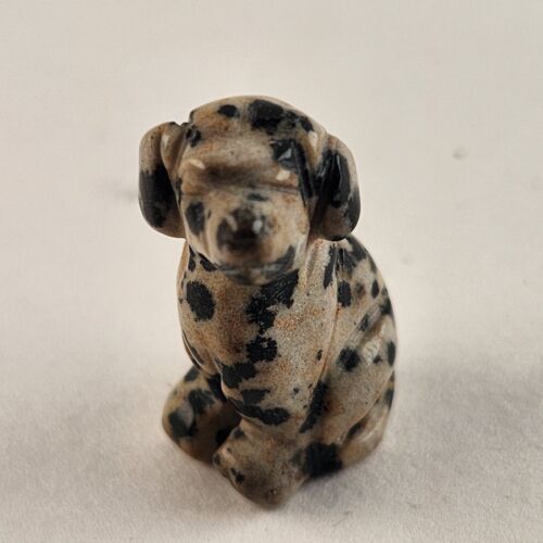 Dog Natural Gemstone Dalmatian Jasper Crystal Carved Animal Figurine 1" Tall