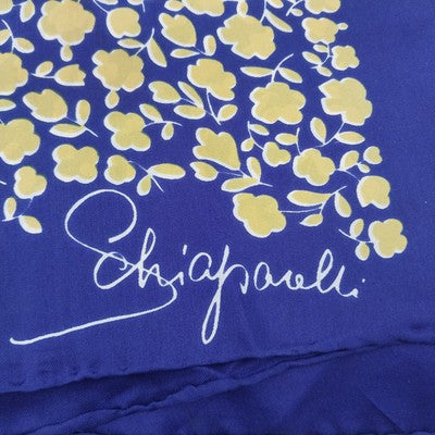 Schiaparelli Silk Blend Scarf 23" Square Yellow Blue Floral Print Signed Vintage