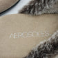 Suede Clog Shoes Women Size 8M Fur Trim Slip-On Aerology by Aerosoles Beige Faux