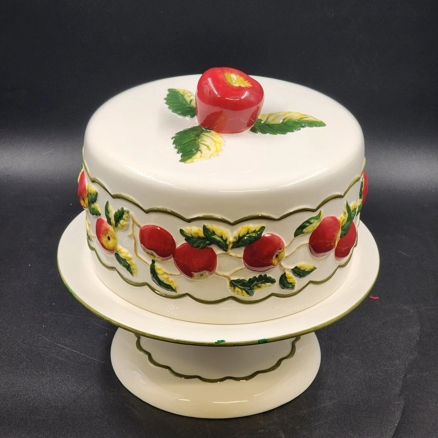 Franciscan Apple Covered Pedestal Cake Plate Large Earthenware Stand with Dome