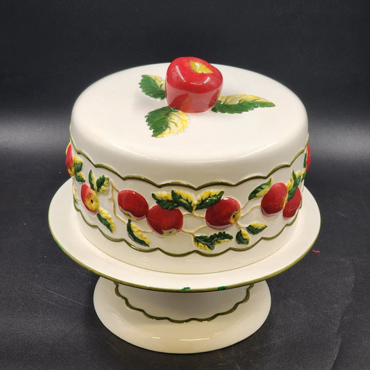 Franciscan Apple Covered Pedestal Cake Plate Large Earthenware Stand with Dome