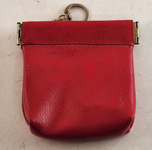 Leather Sqeeze Open Coin Purse KeyChain Red Vintage 1960s England