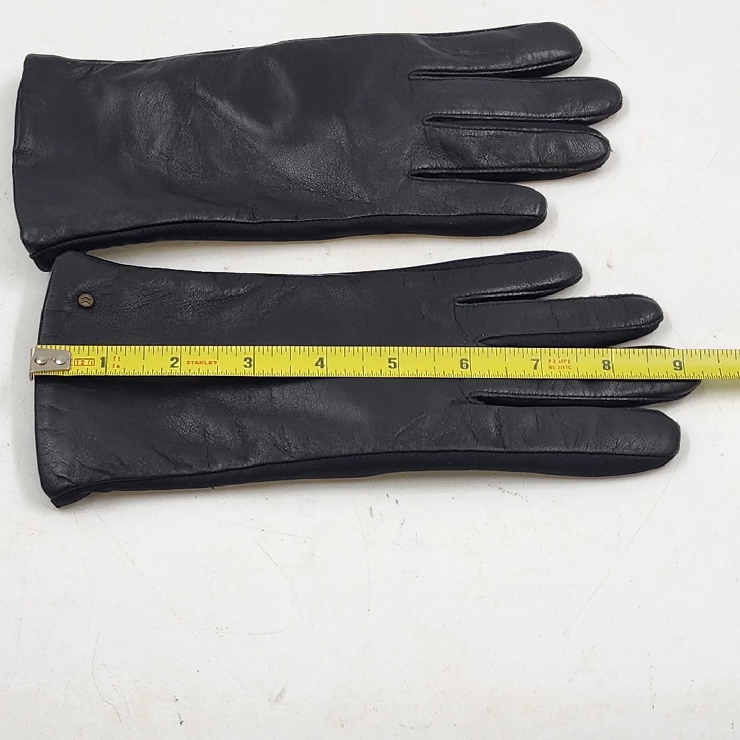 Ladies Black Leather Gloves Fleece Lined Med/Large Stretch Inset Winter Vtg NWT