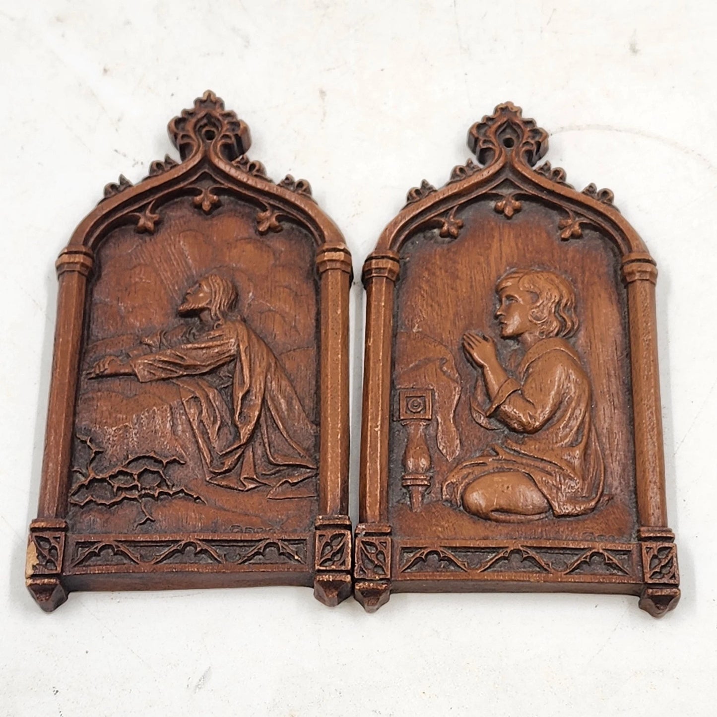2 Wall Art Plaques Garden of Gethsemane & A Girl in Prayer 3D Resin 5.5" Barwood