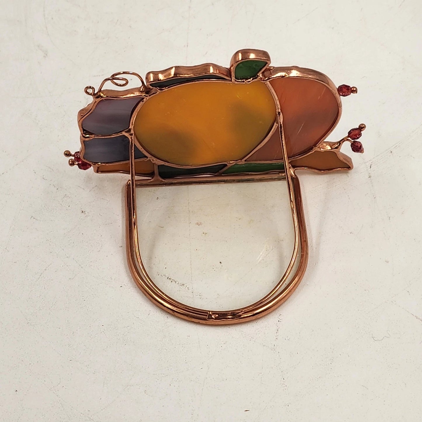 Stained Glass Pumpkin Tealight Holder Fall Apple Acorns 3D Decor Translucent Vtg