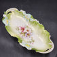 Saxe Altenburg German Green Porcelain Celery Dish 13" Floral Gold Gilt Antique