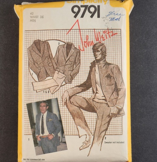 Simplicity 9791 Vintage Sewing Pattern Men's Pants w Lined Jacket John Weitz 42