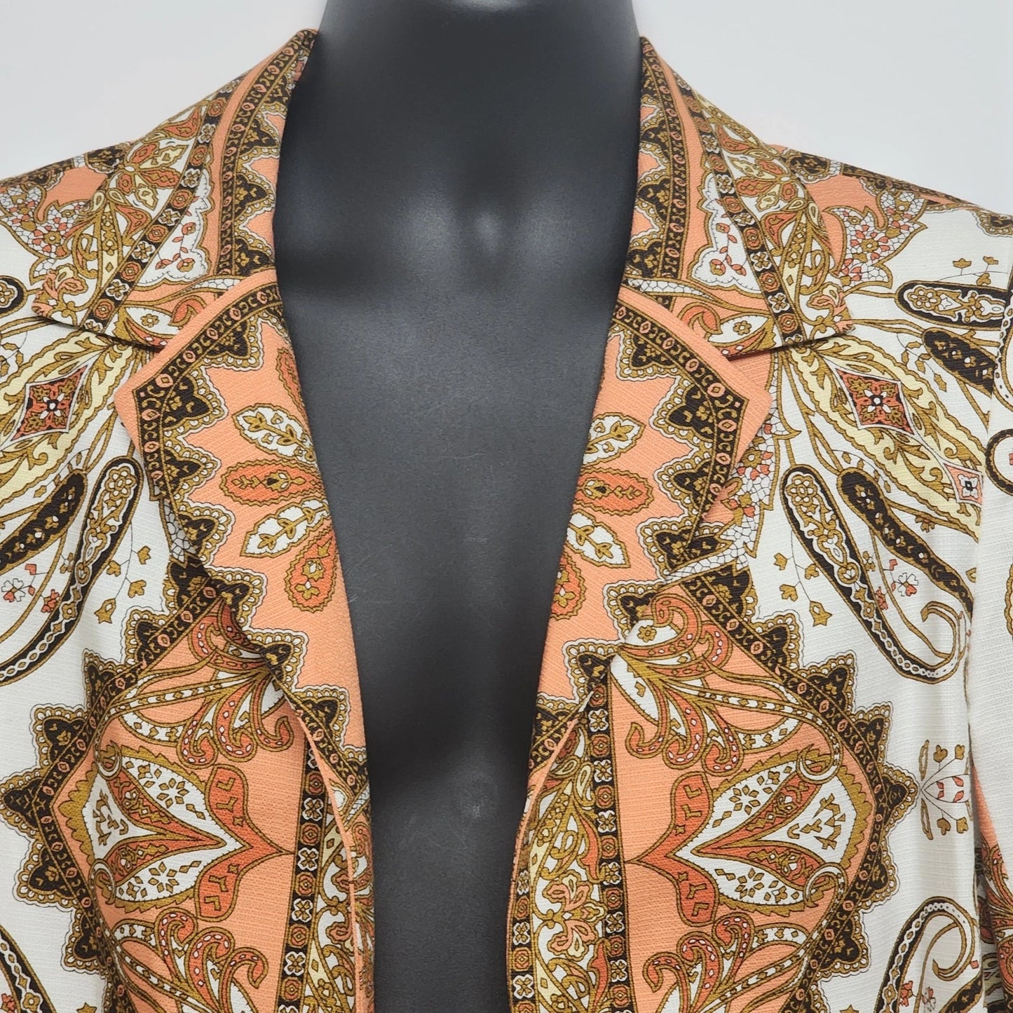 Talbots Women’s 16P Cotton Jacket Orange Paisley Floral Open Front 3/4 Sleeve