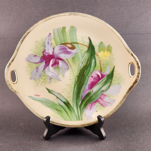 O&EG Royal Austria Porcelain Hand Painted Antique Floral Serving Plate Handles