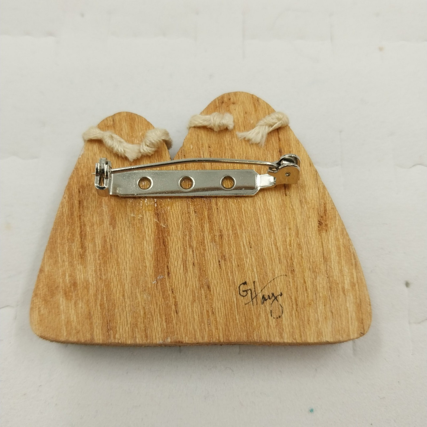 Hand Painted Wood Holy Family Manger Nativity Scene Brooch Pin 2" G.Hays Signed