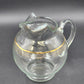 Round Bubble Shape Clear Glass Pitcher with 3 Gold Stripes & Ice Lip 8.5” 1950's