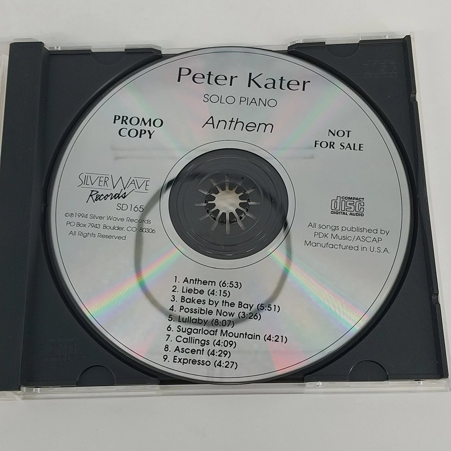 Peter Kater Anthem CD 1994 Solo Piano Silver Wave Records New Age Instrumental