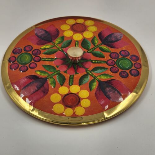 Footed Metal Floral Tin with Lid Vintage Western Germany Mavis Fricke & Nacke