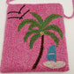 Ermo Collection Beaded Pink Purse Bag Palm Tree Design Lined Vintage China