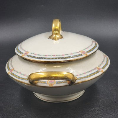 Covered Vegetable Serving Dish Old Abbey Limoges France Antique 12.5" Decorated
