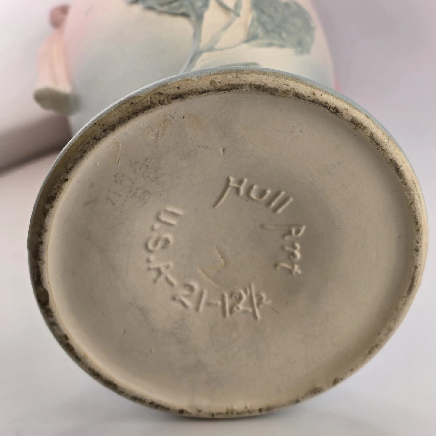 Magnolia Trophy Vase Hull Art Pottery 12.5" Matte Pink Flower Tassel Handle