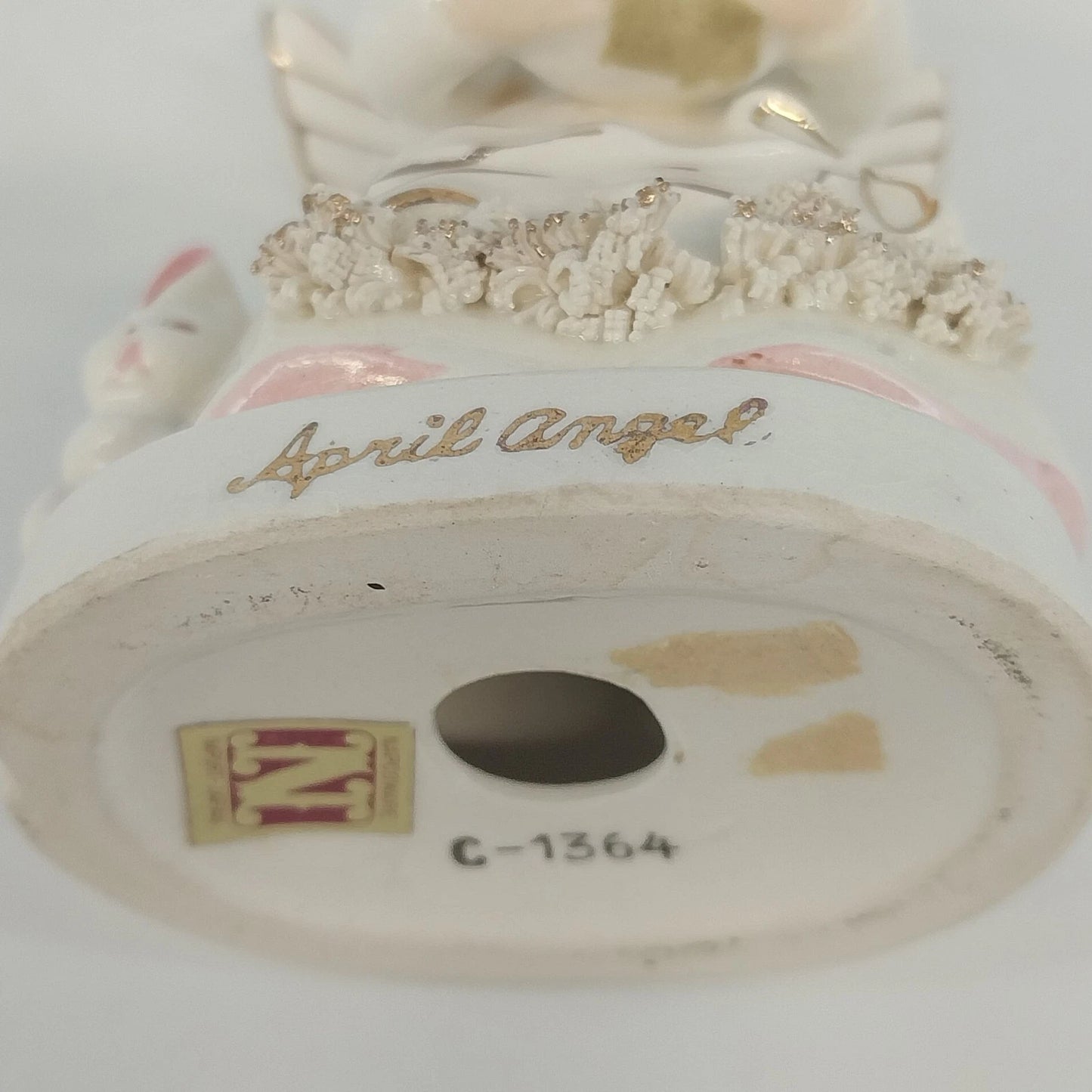 Napco April Angel A1364 Easter Bunny Egg Basket Figurine 4" Japan Vintage