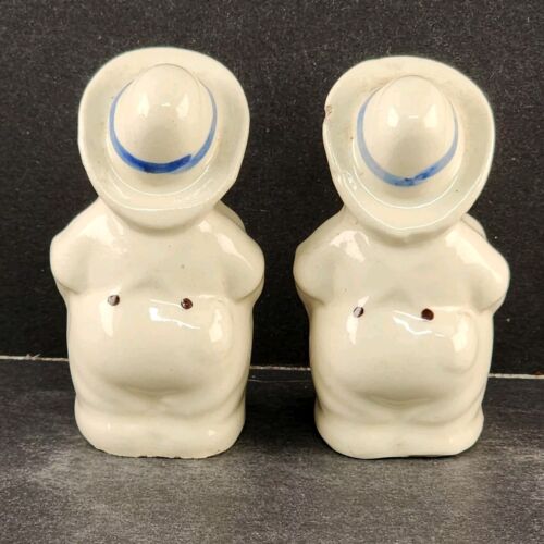 Smiley Farmer Pig Salt Pepper Shakers 1940's Shawnee Ceramic 3.5"h Vintage