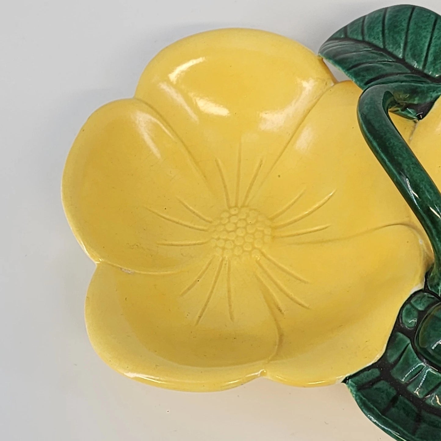 Holland Mold Ceramic Divided Hibiscus Dish Yellow Flowers Green Leaf 10" 1962