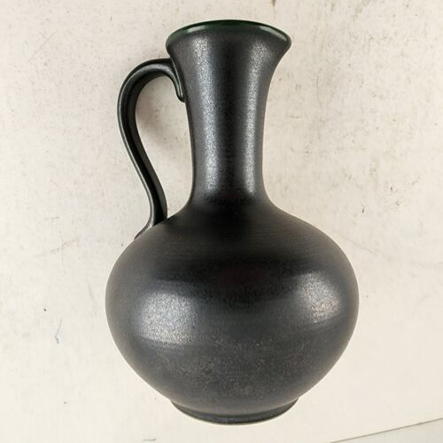 Wächtersbach Black Pottery Metallic Shine Glaze Shield Mark 10095 Pitcher & Vase