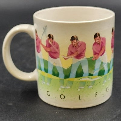 Jack Crompton Vintage White Ceramic Golf Mug Tea Cup 3.5" w Handle Golf Theme