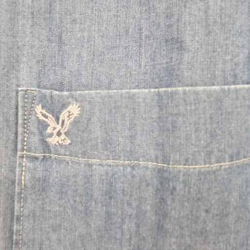 American Eagle Men’s Blue Denim Button-Front Shirt Size Large Athletic Fit China