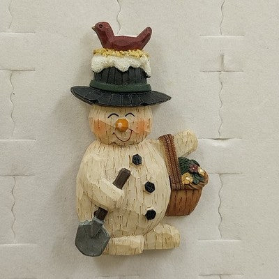 Acrylic Snowman Brooch Lapel Pin with Shovel Bird & Basket Christmas 2.5"Vintage