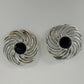 Sarah Coventry Mystic Swirl Clip On Earrings Black Cabochon Silver Tone Vintage