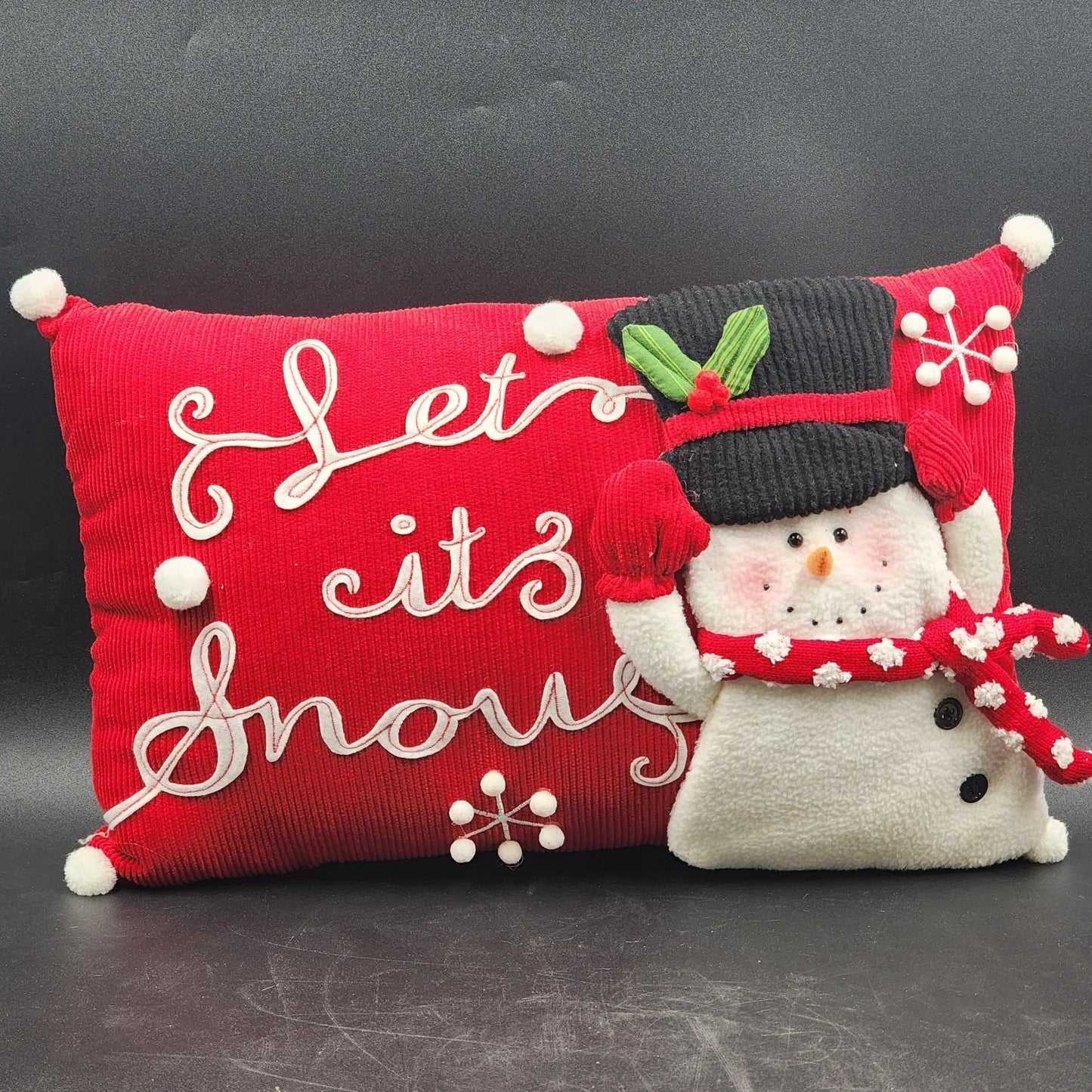 Snowman Accent Throw Pillow LET IT SNOW Tapestry Corduroy 18"x12" Christmas