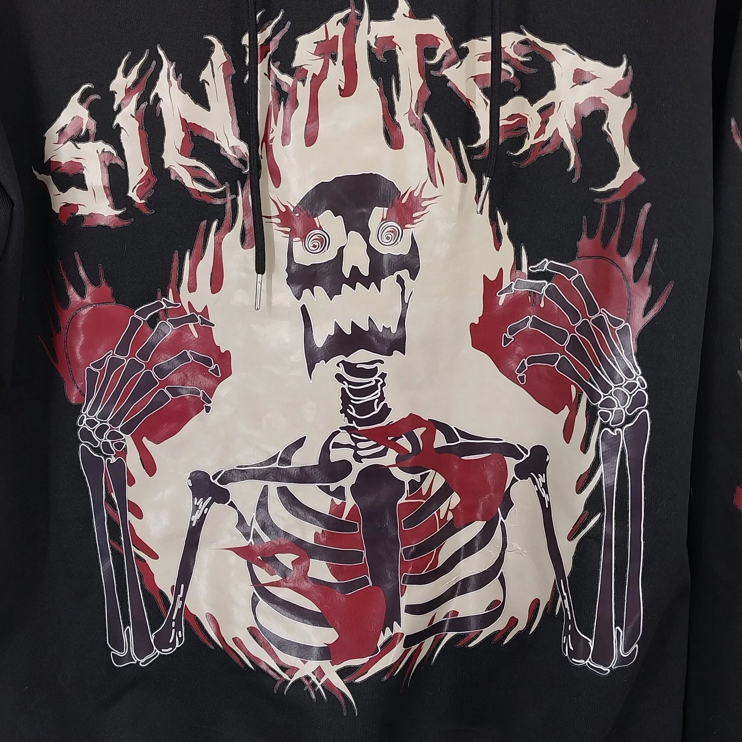 Romwe Men's Sinister Grunge Hoodie Black Poly Knit Streetwear Graphic Goth Sz M
