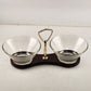 2 Glass Bowl Condiment Serving Set with Handled Walnut Wood Carrier MCM Japan