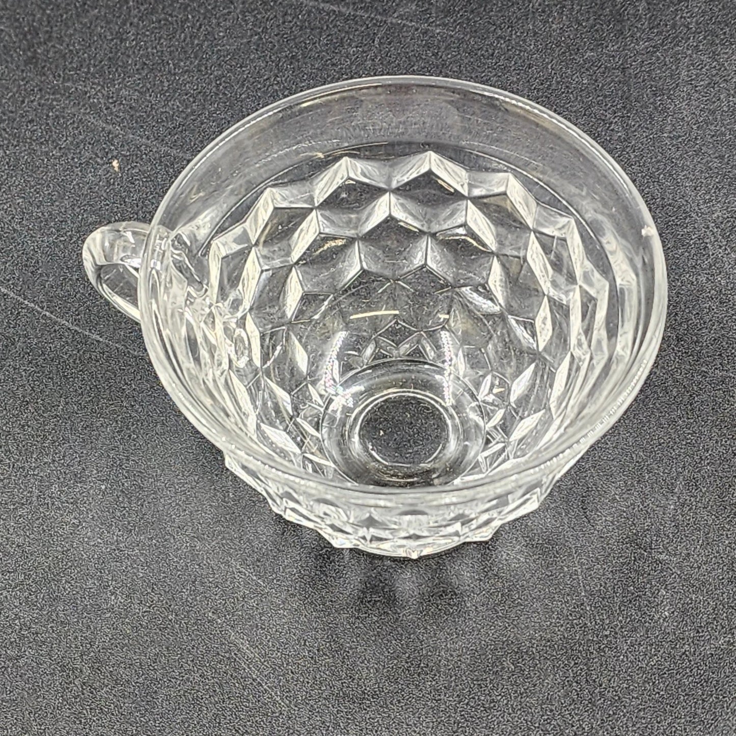 Fostoria American Clear Coffee Cup & Saucer Cubist Design Pressed Glass Vintage