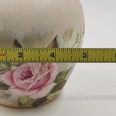 Bisque Porcelain Ginger Jar Pink Green Floral 5.75"x5" Hand Painted