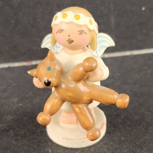 Erzgebirge Expertic Wendt Kuhn Marguerite Angel w Teddy Bear Vintage 1.5" Tall