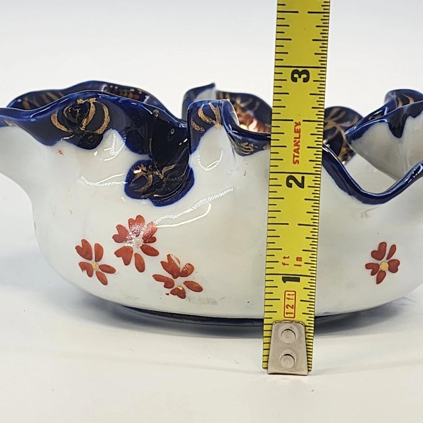 Japanese Imari Porcelain Ruffled Bowl 6" Cobalt Blue & Gold Gilt Floral Vintage