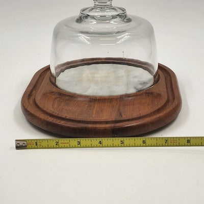 Teakwood Cheese Board Tray Marble Slab & Glass Dome Dolphin