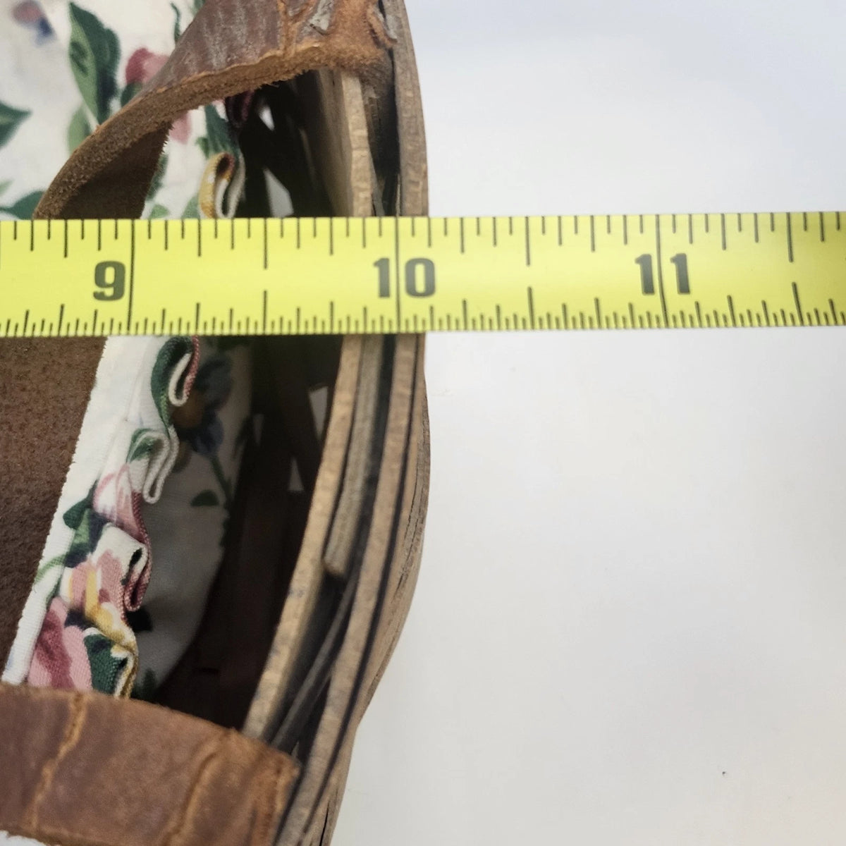 Longaberger Darning Basket 10" Round Floral Liner Double Leather Handle Vtg USA