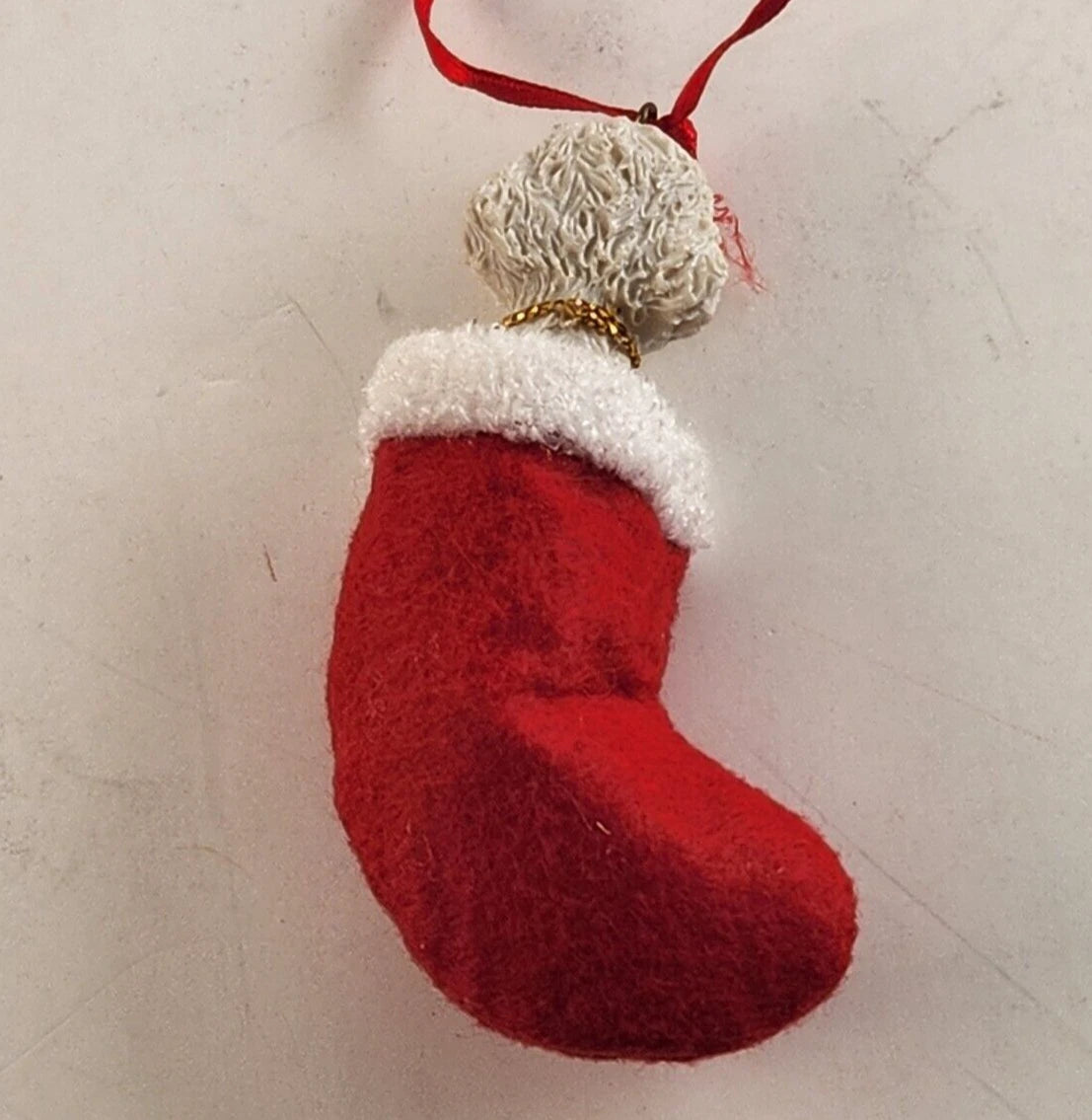 The Danbury Mint Bichon Frise Dog in Red Christmas Stocking Ornament Vintage