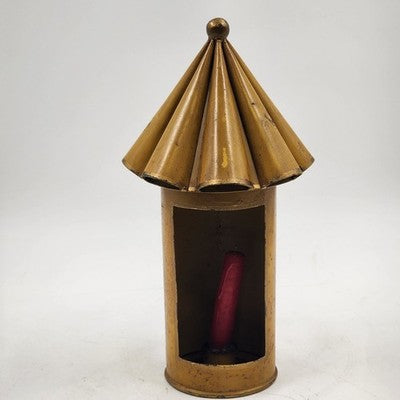 Italian Metal Lantern Taper Holder Vintage Amber Yellow Cone Rustic Candle Lamp