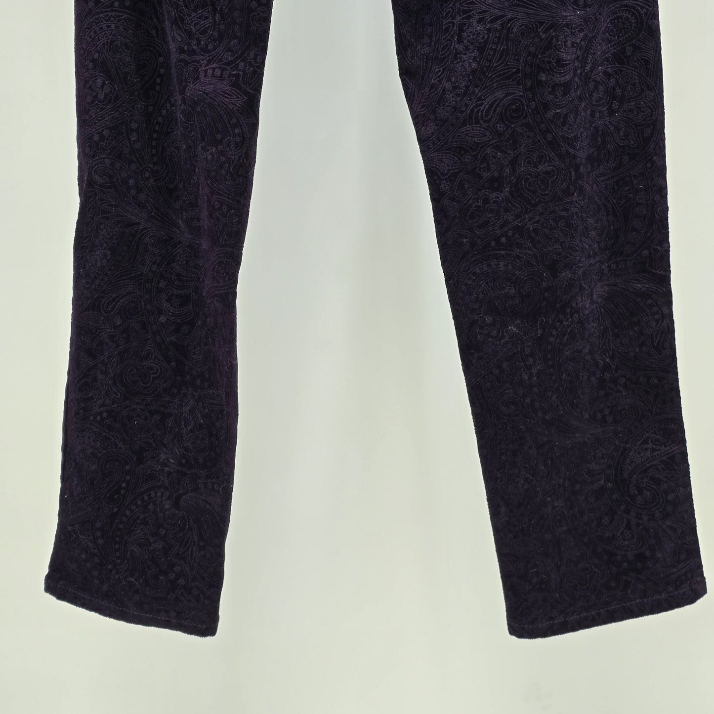ELLE Dark Plum Purple Velvet Jeans Pants Paisley Boho Motif Low Rise Stretch 12R