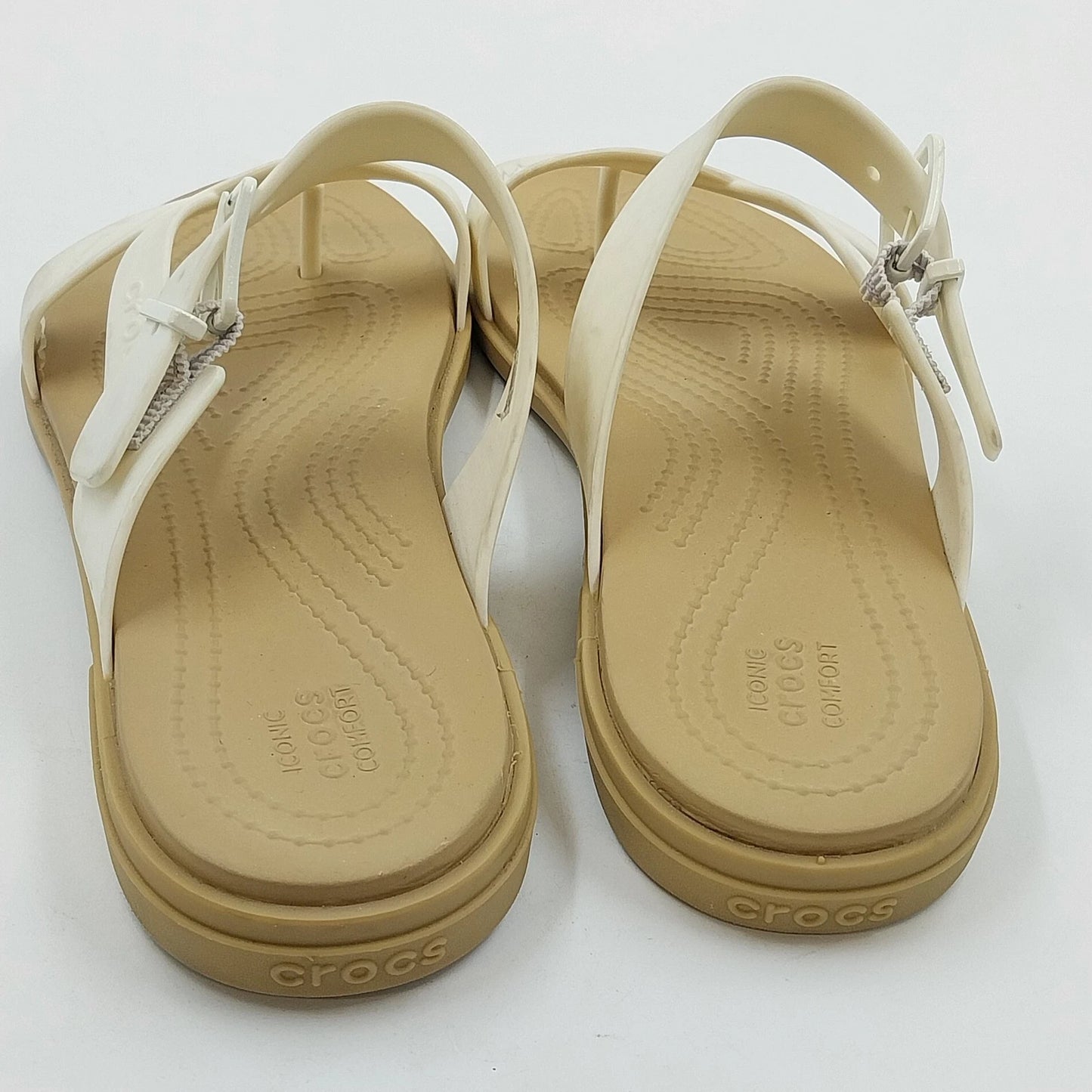 Crocs Iconic Comfort Tulum Sandals White Straps Women's 7 Buckle Comfort Slipper