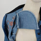 New Look Denim Shirt L Floral Embroidered Velvet Collar Long Sleeve Turkey Vtg